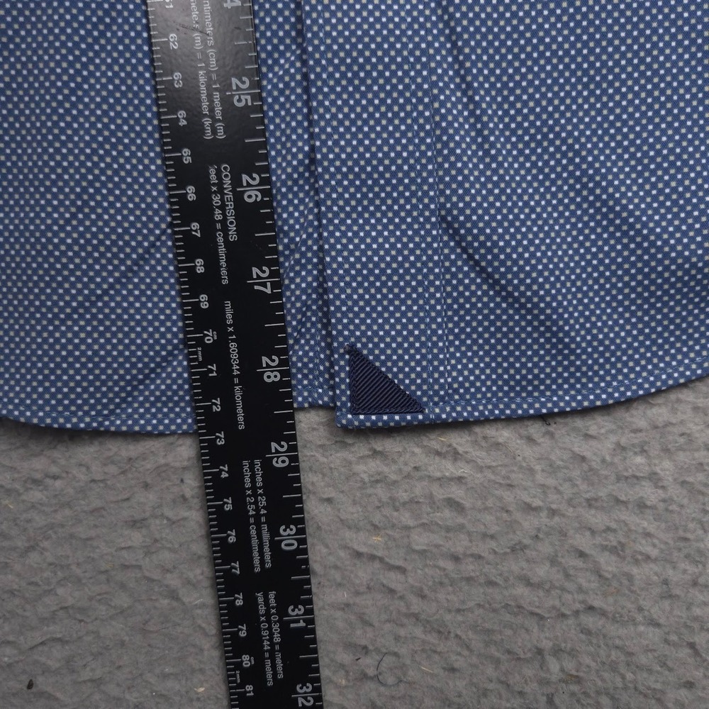 UNTUCKit Benham Men's Medium Slim Fit Blue Micro Dot Stretch Short Sleeve Shirt - Picture 7 of 12